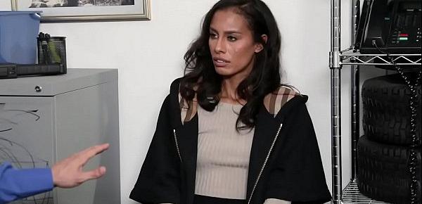  Gorgeous caramel skin MILF Kylie La Beau wwas caught on cam while shoplifting.She was investigated by a horny cop and ended up fucking her pussy.